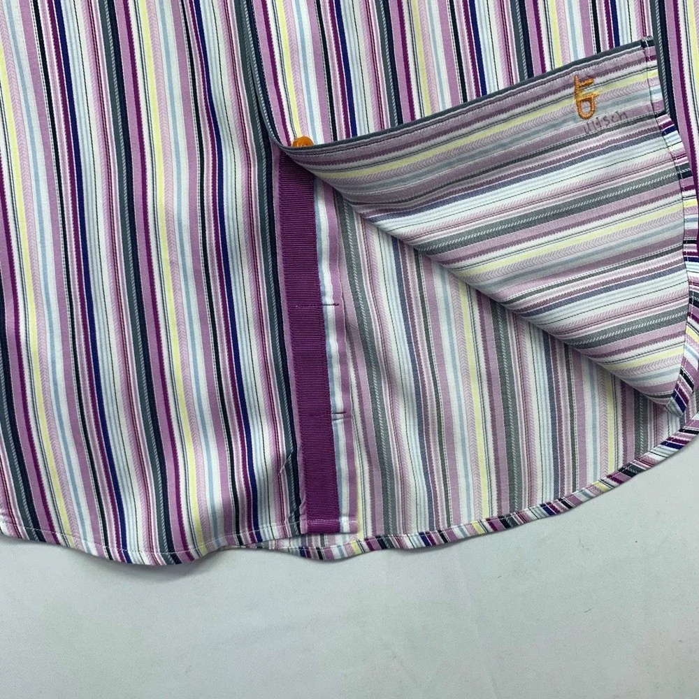 Thomas Dean Mens Striped Button Down Shirt M Medium Multicolor Cotton Longsleeve